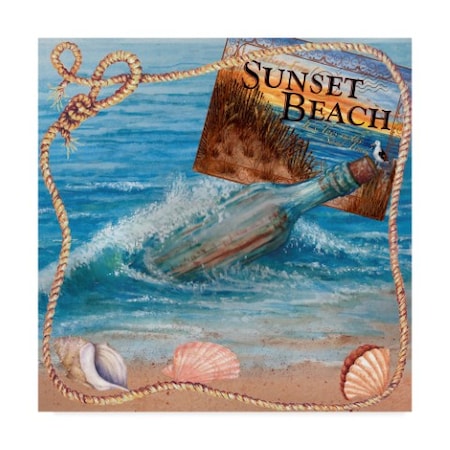 Sher Sester 'Message In Bottle Sunsetbeach Postcard' Canvas Art,35x35
